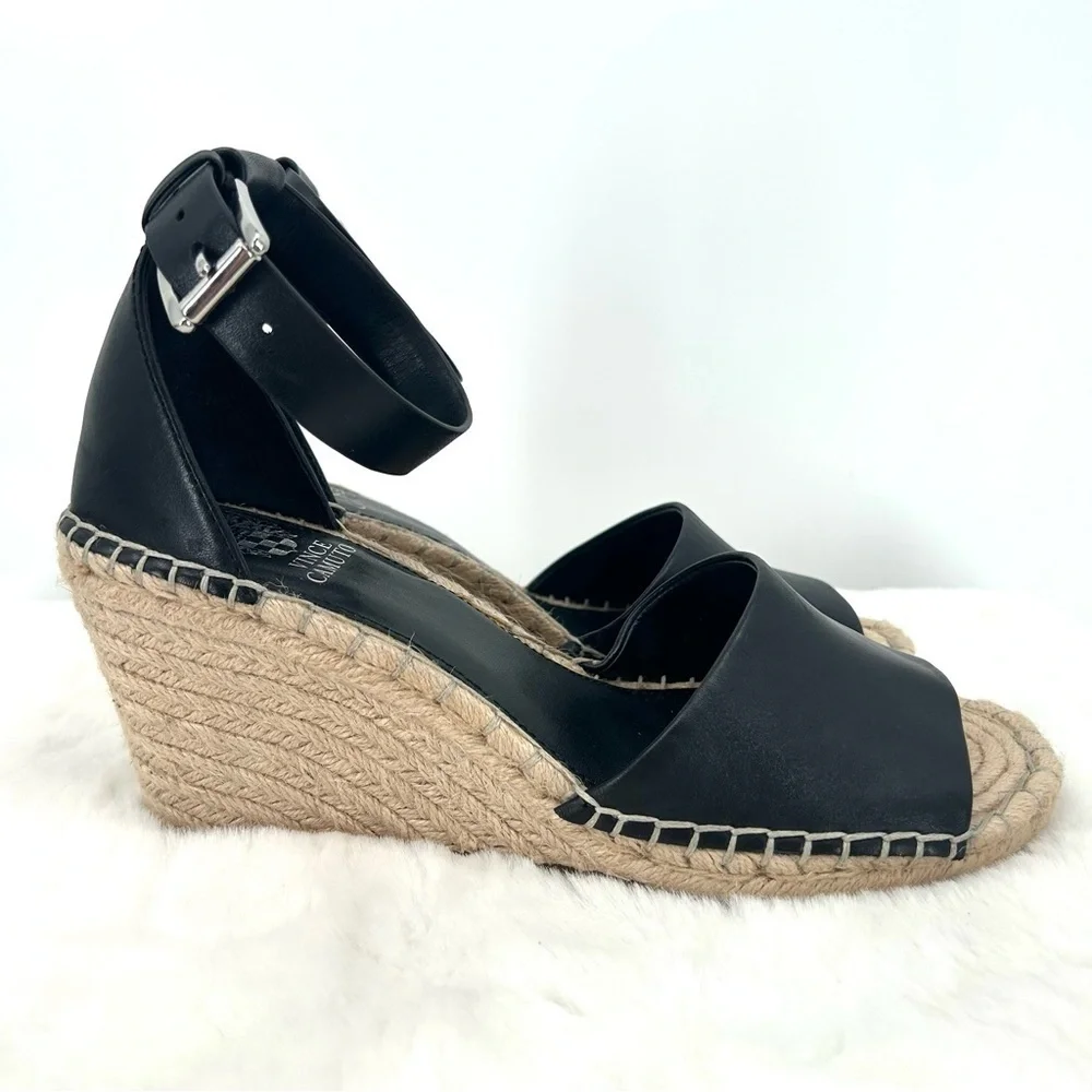 VINCE CAMUTO Women’s Size 10 Black Leera Espadrille Wedge Sandal